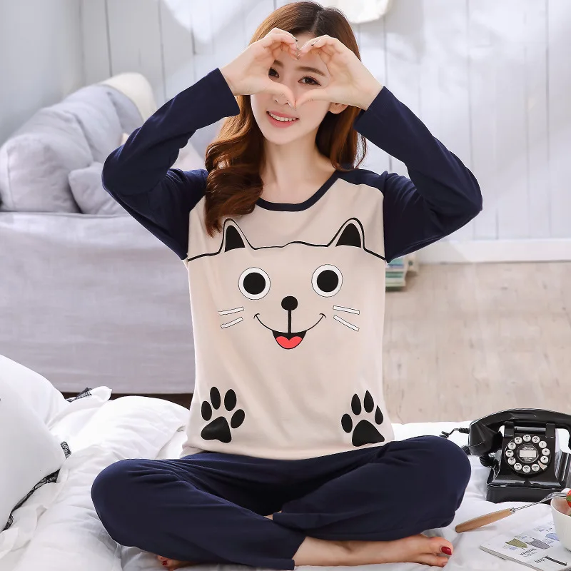 Top Trends: M-2XL 8Colors Cartoon O-neck Animal Fruit Long Sleeve Pajamas Set Cute Casual Soft Women Autumn Winter Top Pant Sleepwear Suit Shoppable Styles - Image 5