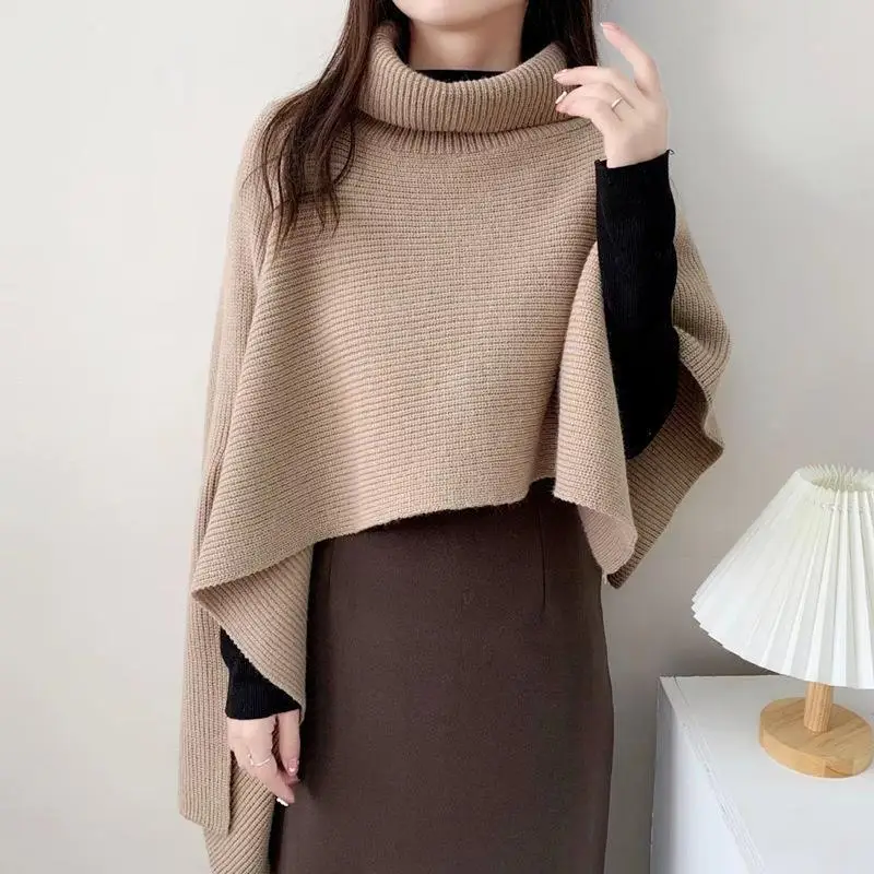 Top Trends: Women Pullover Cape Shawl Scarves Trendy Asymmetric Turtleneck Shawl Cashmere Knitted Cloak Poncho Female Winter Warm Coats Shoppable Styles