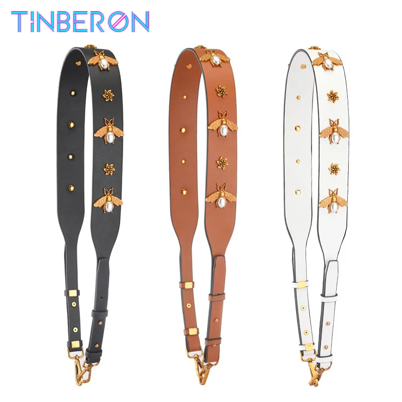 Top Trends: TINBERON Bag Strap Fashion Vintage Gold Metal Bee Bag Strap Real Leather Shoulder Strap Women Replacement Bag Parts Accessories Shoppable Styles