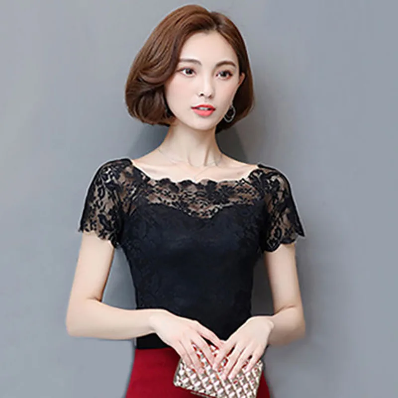 Top Trends: Elegant Slash Neck Spliced Lace Hollow Out Blouse Women&#039;s Clothing 2023 Summer New Oversized Casual Pullovers Office Lady Shirt Shoppable Styles