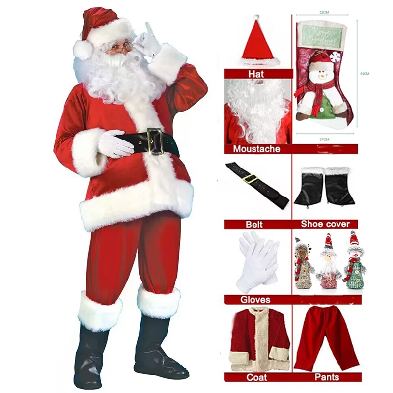 Top Trends: Red Deluxe Velvet Fancy Full Set Xmas Party Man Children&#039;s Family Costume Xmas Santa Claus New Year Party Suit Adult Christmas Shoppable Styles