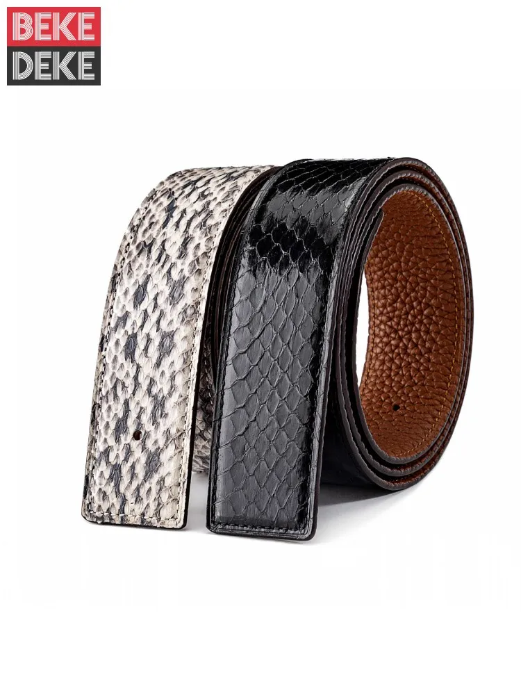 Top Trends: Men Real Python Leather Belted Patchwork Cow Genuine Leather Strap For Pants Without Buckle New Reversible Leather Girdle Belts Shoppable Styles