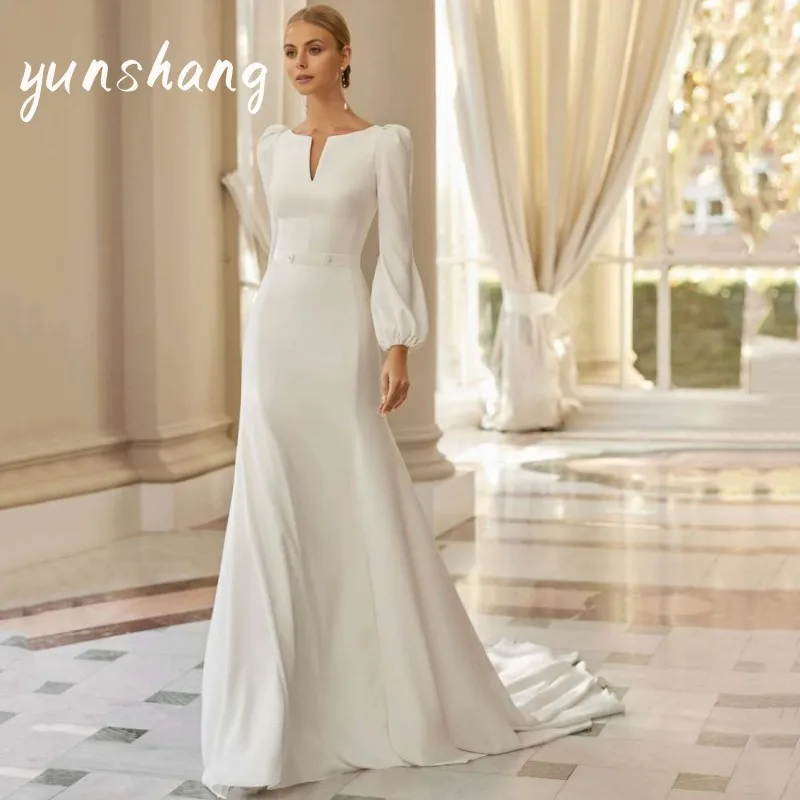 Top Trends: Yunshang Elegant Mermaid Wedding Dresses Women 2024 White Open Back Long Sleeve O-Neck Bridal Gown Sweep Train Vestido De Novia Shoppable Styles