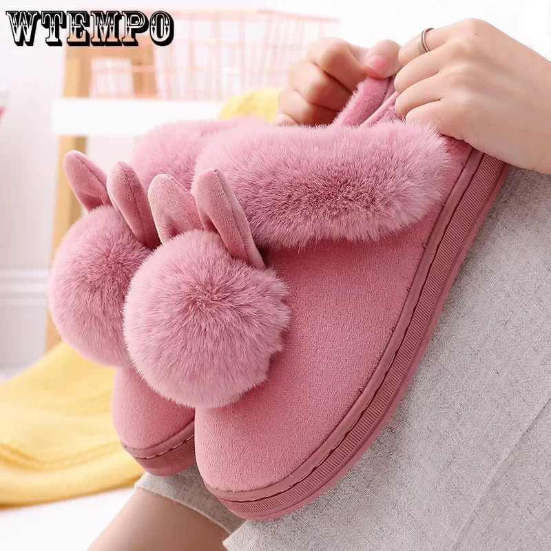 Top Trends: WTEMPO Fluffy House Shoes Women Winter Warm Slippers Cute Rabbit Ears Female Furry Plush Slippers Home Indoor Ladies Soft Shoes Shoppable Styles