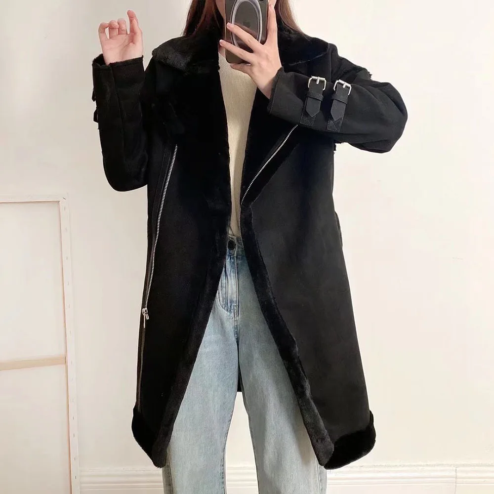 Top Trends: Women's Suede Coat Fashion Thickening Warm Zipper Long Windbreaker Jacket Imitation Sheepskin 2023 Autumn And Winter Cashmer Shoppable Styles