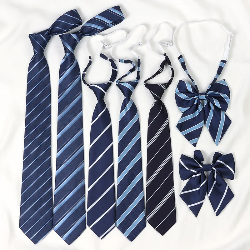 Top Trends: Blue Striped Ties Bow Tie Boy College Style Simple Jacquard Necktie Bachelor Neck Tie Girl Uniform School Shirt Accessories Gift Shoppable Styles