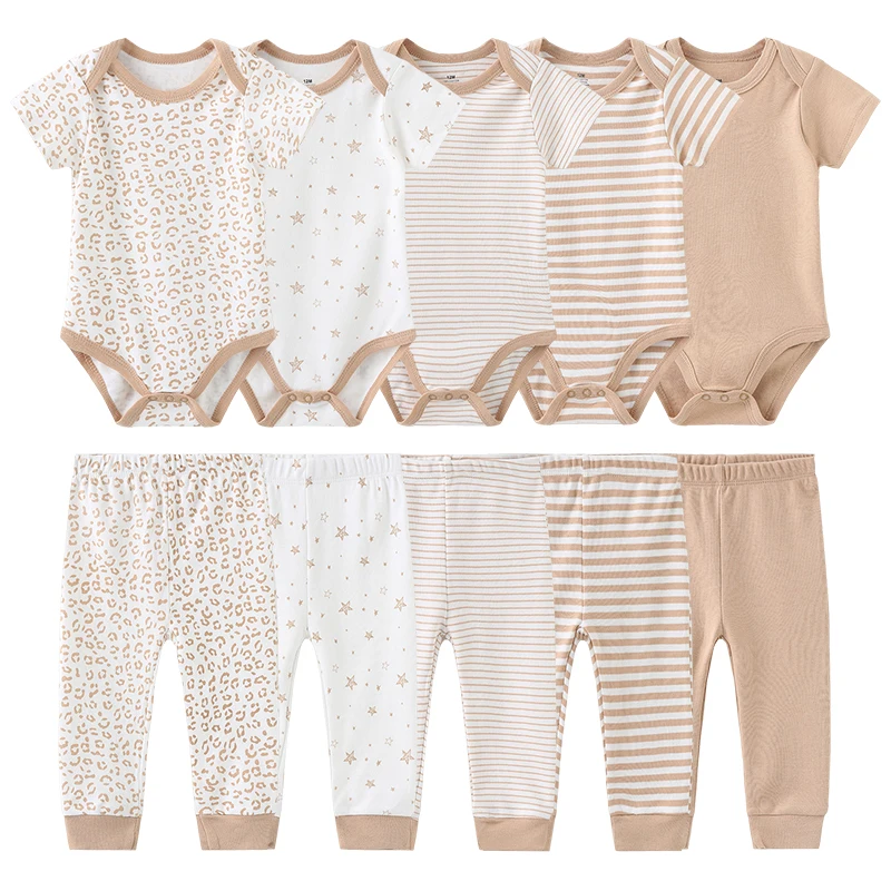 Top Trends: Baby Girl Bodysuits+ Pants Clothing Sets 5-Piece Bebe Boy Clothes Cartoon Cotton Infant Short Sleeves Onesies Shoppable Styles