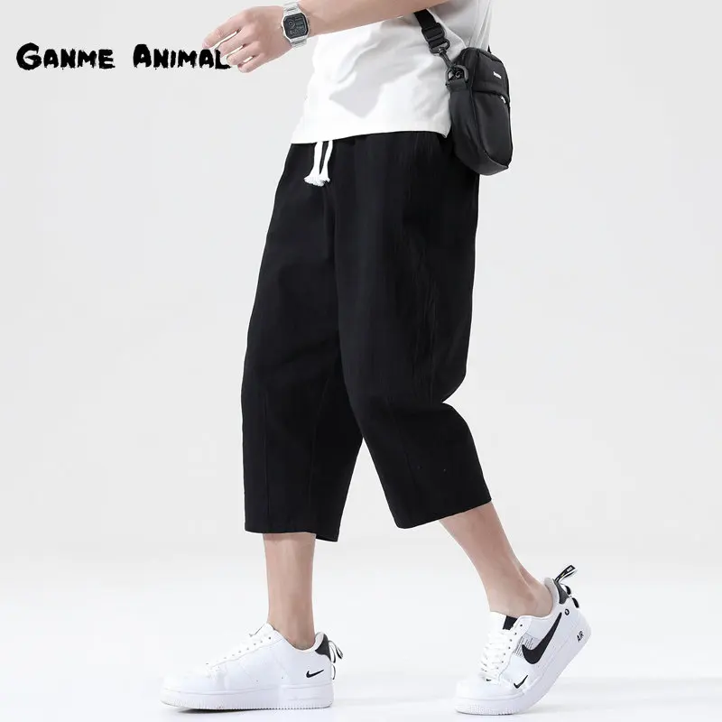 Top Trends: New Mens Casual Pants Linen Cotton Loose Pants Korean Style Trend Nine-point Straight Trousers Breathable Fitness Pants Men Shoppable Styles