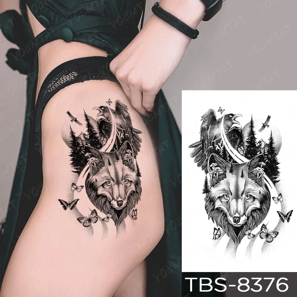 Top Trends: Gothic Punk Y2K Waterproof Temporary Tattoo Sticker Fox Butterfly Forest Flash Tattoos Arm Legs Fake Tatoo Men Women Body Art Shoppable Styles - Image 2