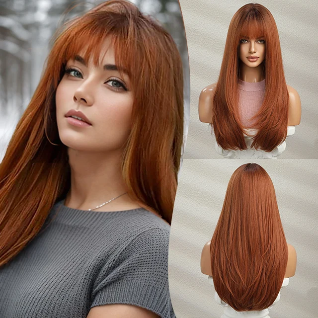 Top Trends: ELEMENT Synthetic Long Straight Ombre Orange Red Wigs For Women Wig Daily Party Cosplay Heat Resistant Natural Headband Shoppable Styles