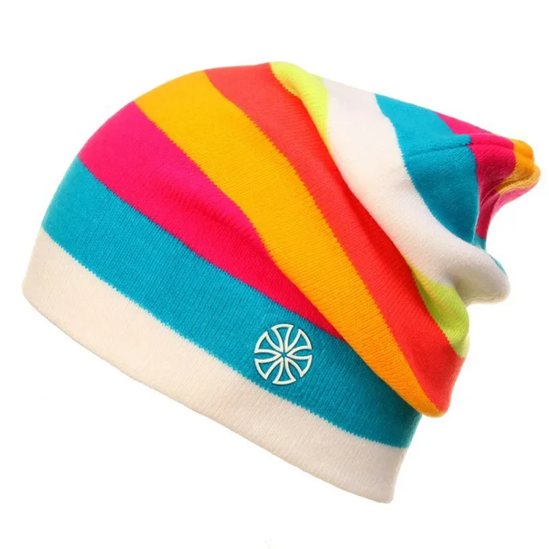 Top Trends: Helisopus Winter Rainbow Striped Warm Knitted Hat Without Brim Winter Ski Hat Fashion Color Men And Women Warm Elastic Hat Shoppable Styles - Image 4