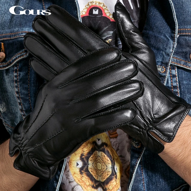 Top Trends: Gours Winter Real Leather Gloves For Men Fashion Brand Black High Quality Genuine Goatskin Gloves Classic Mittens Warm GSM019 Shoppable Styles