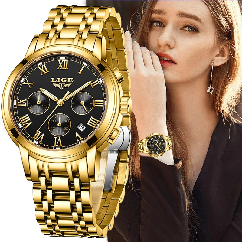 Top Trends: LIGE 2023 New Gold Watch Women Watches Ladies 30M Waterproof Steel Women's Bracelet Watches Female Clock Relogio Feminino+ BOX Shoppable Styles