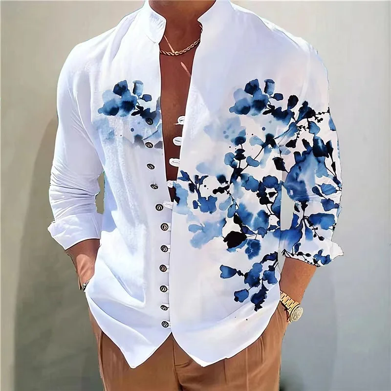 Top Trends: Retro 3D Printed Shirt Men's Long Sleeve Stand Collar Loose Casual Street Wear 2024 Spring And Autumn Fashion Retro Men's Shirt Shoppable Styles