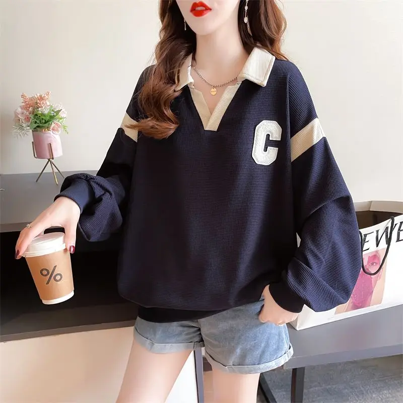 Top Trends: Autumn And Winter Women's Pullover Turn Down Collar Patchwork Embroidery Fashion Casual Elegant Commuter Long Sleeve Hoodies Shoppable Styles