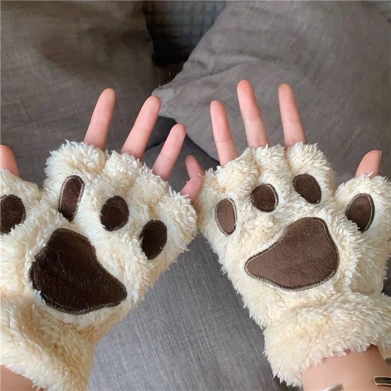 Top Trends: Women Cartoon Cat Claw Paw Plush Mittens Warm Soft Plush Fingerless Fluffy Bear Cat Gloves Costume Half Finger Christmas Gift Shoppable Styles - Image 3