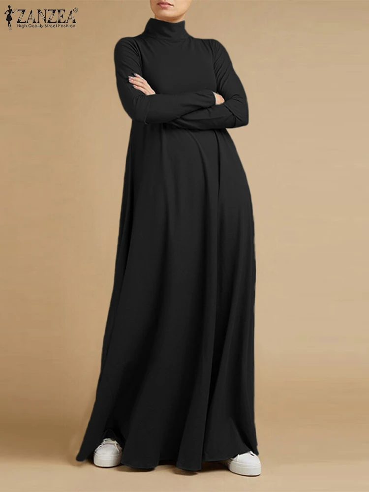 Top Trends: ZANZEA Loose Fashion Women Turtleneck Maxi Long Dress Long Sleeve Elegant Solid Casual Sundress Robe Femme Kaftan Party Vestido Shoppable Styles