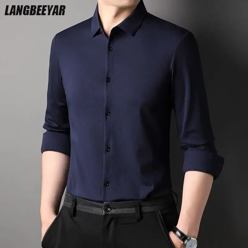 Top Trends: Top Grade Mulberry Silk 5.2% New Slim Fit Fashion Designer Brand Luxury Men Shirts 2023 Long Sleeve Plain Casual Mens Clothes Shoppable Styles