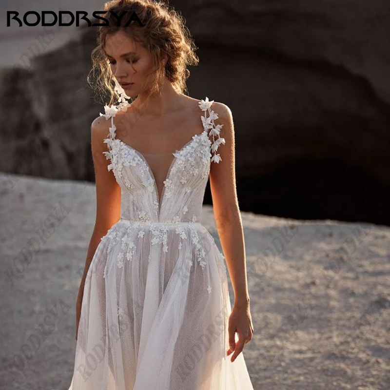 Top Trends: RODDRSYA Boho Wedding Dresses Sexy V-Neck Spaghetti Straps Bridal Gowns Elegant A-Line Backless Bride Party Свадебное платье  Shoppable Styles - Image 3