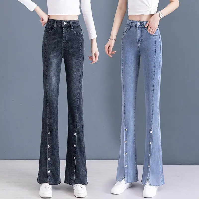 Top Trends: Korean Fashion Women High Waist Split Jeans Streetwear Y2k Flare Pants Spring Autumn Denim Wide Leg Loose Casual Trousers 2023 Shoppable Styles