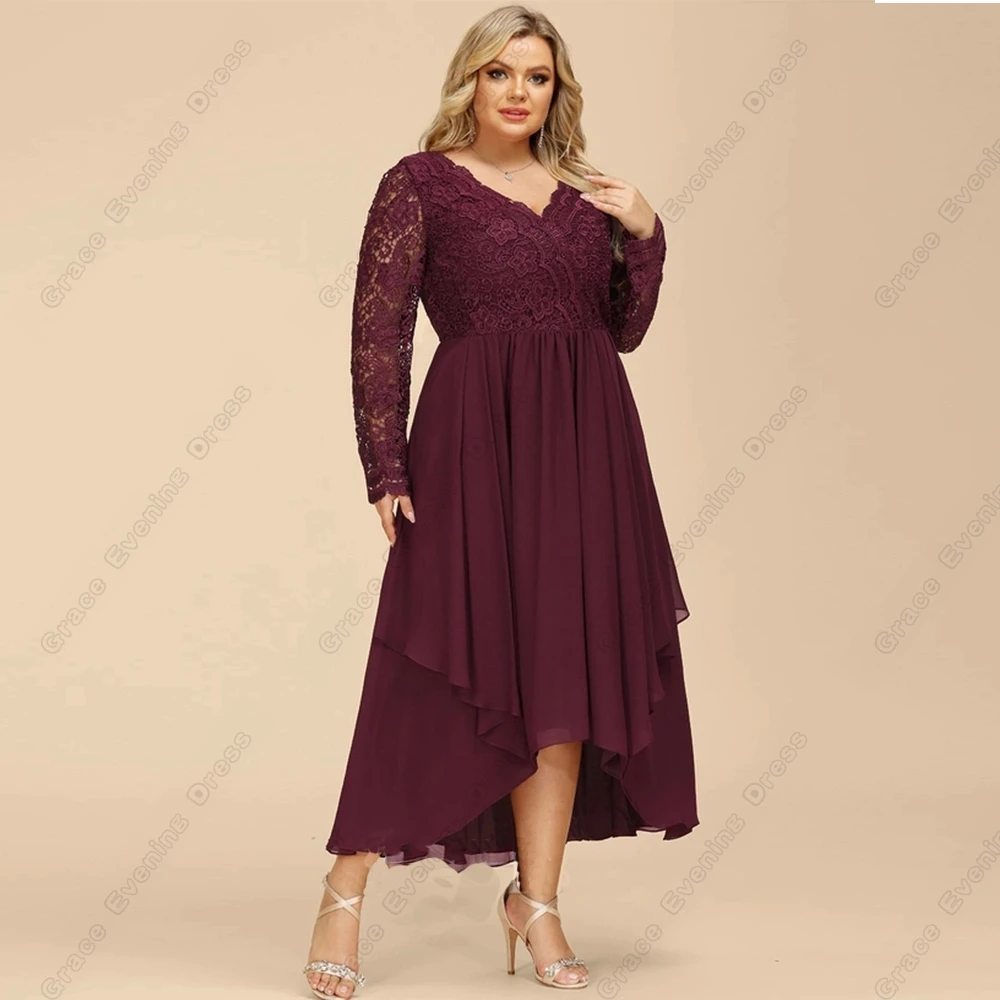 Top Trends: Burgundy Plus Size Mother Of Bride Dresses For Women Strapless Ankle Length 2023 Full Sleeve Wedding Party Gowns With Lace New Shoppable Styles