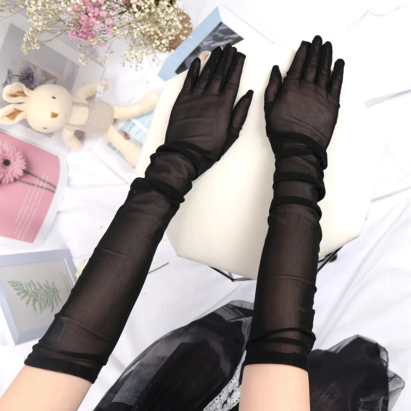 Top Trends: 1pair Balck Sexy Lace Thin Transparent Long Over Elbow Gloves Seamless Elasticity Breathable Sun Protection Women Fishnet Gloves Shoppable Styles