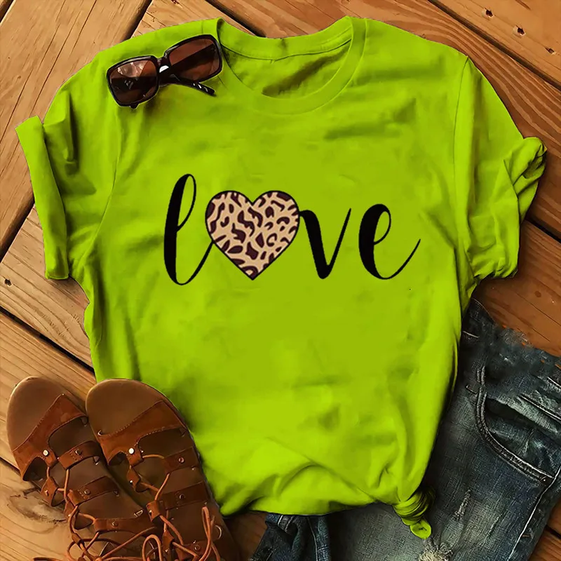 Top Trends: Leopard Love Print Women T Shirt Short Sleeve O Neck Loose Women Tshirt Ladies Fashion Tee Shirt Tops Clothes Camisetas Mujer Shoppable Styles