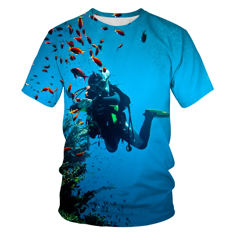 Top Trends: Summer Men&#039;s Fun Scuba Diving Explore The Underwater 3D Printed Men&#039;s T-shirt Crew Neck Short Sleeve Loose Top O-Neck T-shirt Shoppable Styles