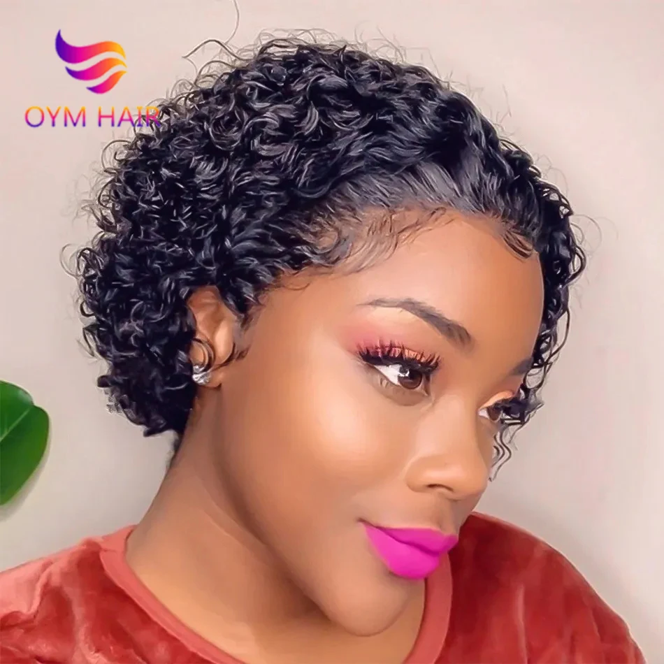 Top Trends: OYM HAIR Pixie Cut Wig Short Curly Lace Front Human Hair Wigs For Black Women Brazilian Water Wave 13x1 Transparent Lace Wigs Shoppable Styles