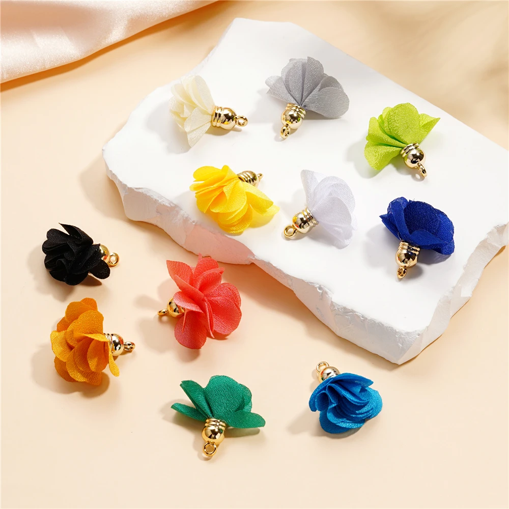 Top Trends: 10Pcs / Lot Fabric Flower Tassel Pendants For Jewelry Making DIY Bracelet Earring Tassel Keychain Earring Making Accessories Shoppable Styles