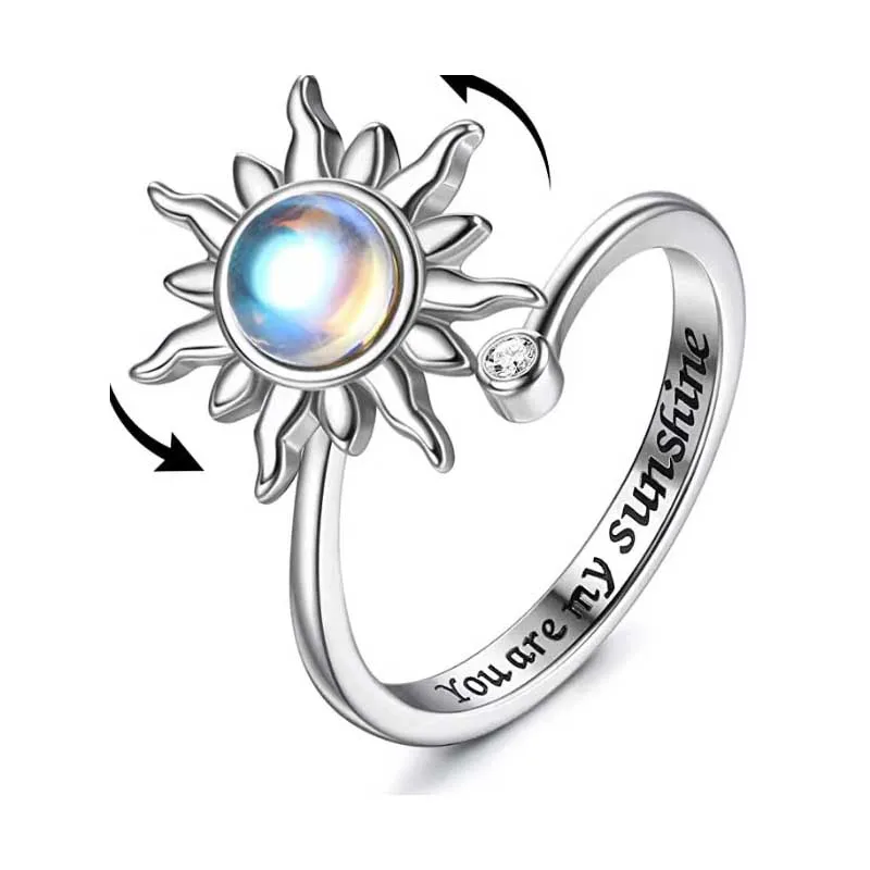 Top Trends: Satinless Steel Sun Rings For Women Anti Stress Anxiety Fidget Sunflower Sun Star Ring Party Aesthetic Jewelry Gift Bijoux Femme Shoppable Styles