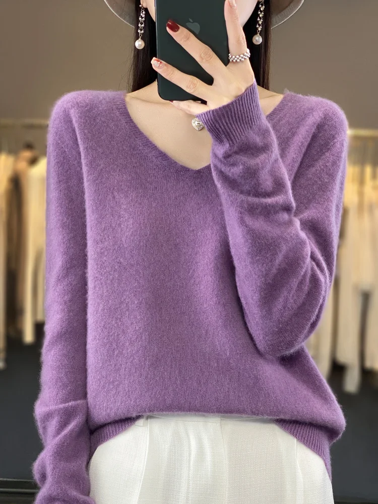 Top Trends: 100% Merino Wool Pullover Sweater Women V-neck Basic Long Sleeve Autumn Winter Cashmere Knitted Bottoming Shirt Korean Fashion Shoppable Styles