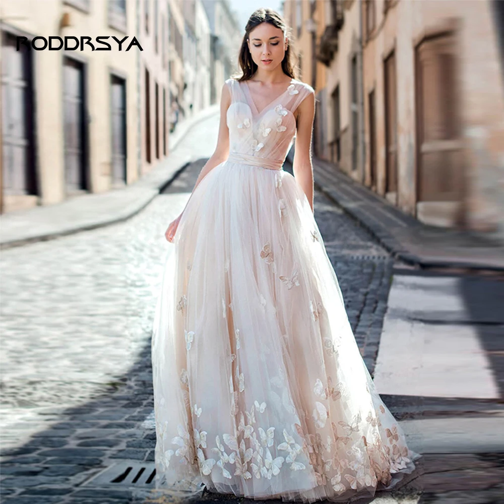 Top Trends: RODDRSYA Gorgeous Wedding Dress For Women 2023 A-Line V-Neck Sleeveless Butterfly Backless Tulle Bride Gown Vestido De Casamento Shoppable Styles