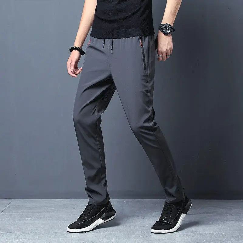 Top Trends: Men Big Size Casual Quick Dry Sweatpants Spring Summer Thin Ice Silk Elastic Waist Street Male Slim Joggers Sports Trousers 5XL Shoppable Styles