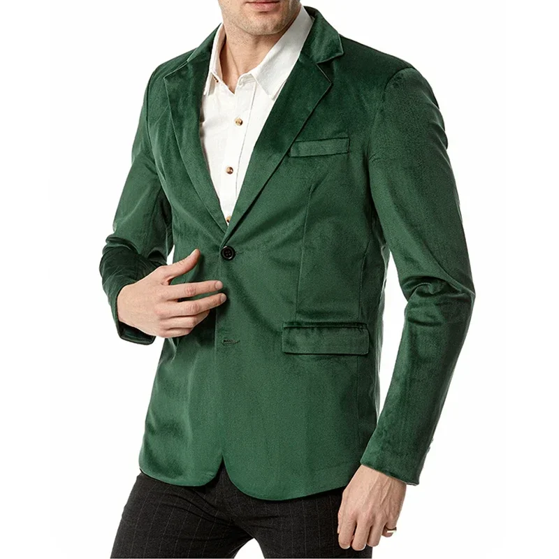 Top Trends: 2023 New Fashion Casual Men Blazer V-neck Velvet 2 Buttons Jacket Green Solid Color Top Coat Dress Party Banquet Shoppable Styles