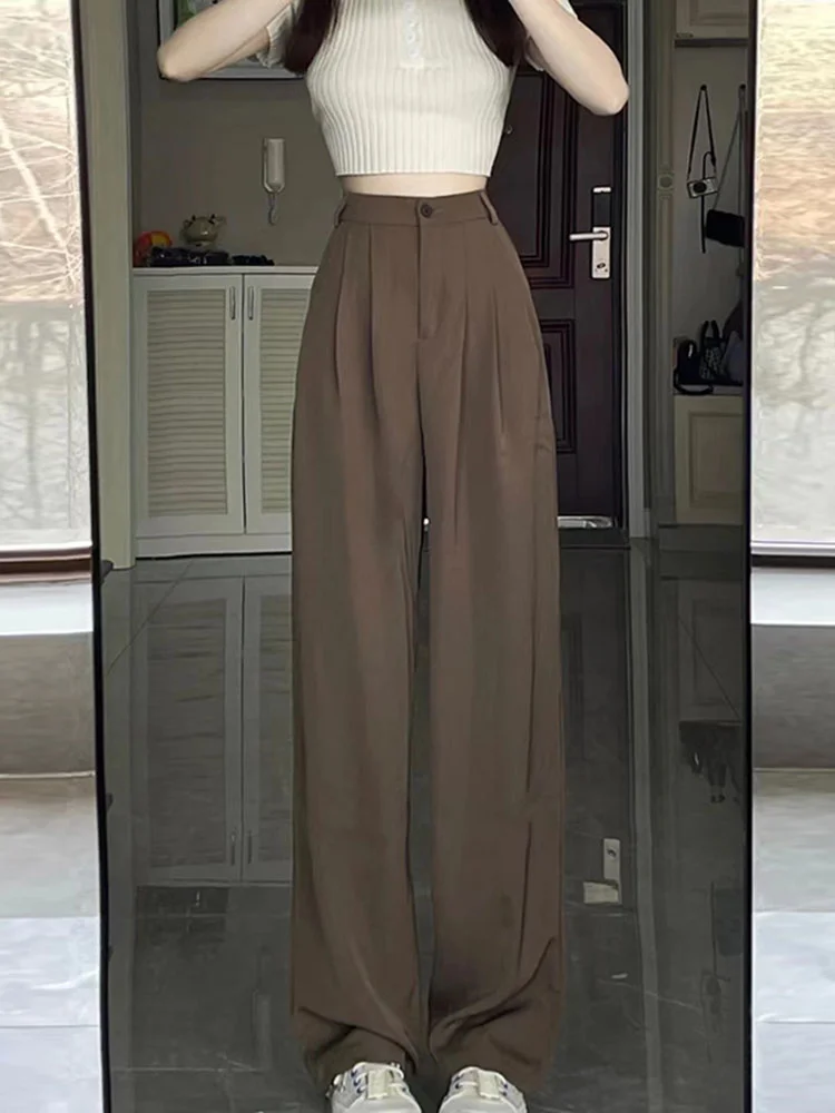 Top Trends: Coffee Colored Wide Leg Pants For Women&#039;s Spring And Autumn High Waisted Draped Straight Suit Pants Versatile Shoppable Styles