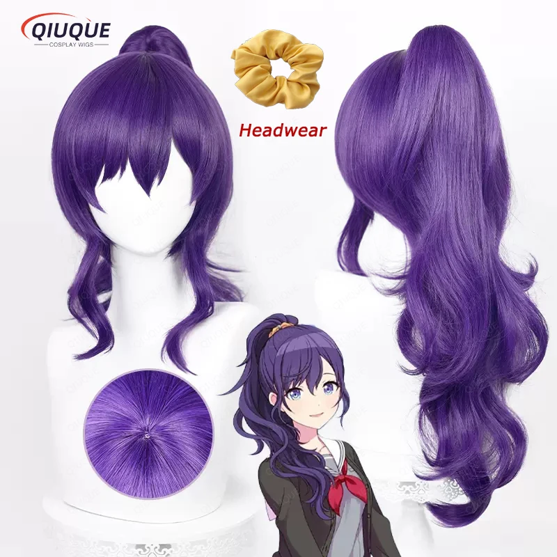 Top Trends: Anime Project SEKAI COLORFUL STAGE Asahina Mafuyu Cosplay Wig Dark Purple Ponytail Heat Resistant Synthetic Hair Wigs + Wig Cap Shoppable Styles