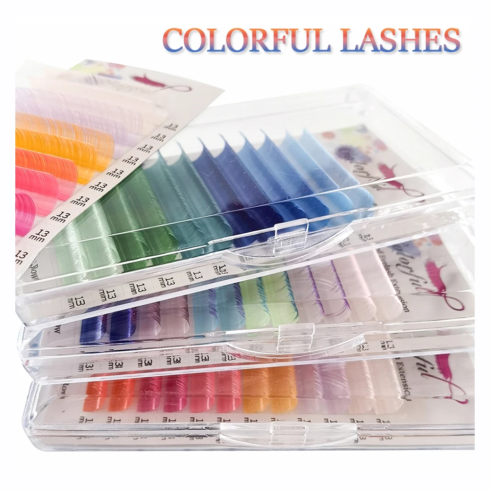 Top Trends: Colorful Volume Individual Eyelash Extension Purple Blue Red Green Pink Ombre Faux Mink Lash Mix Color Makeup Rainbow Cilio Lash Shoppable Styles