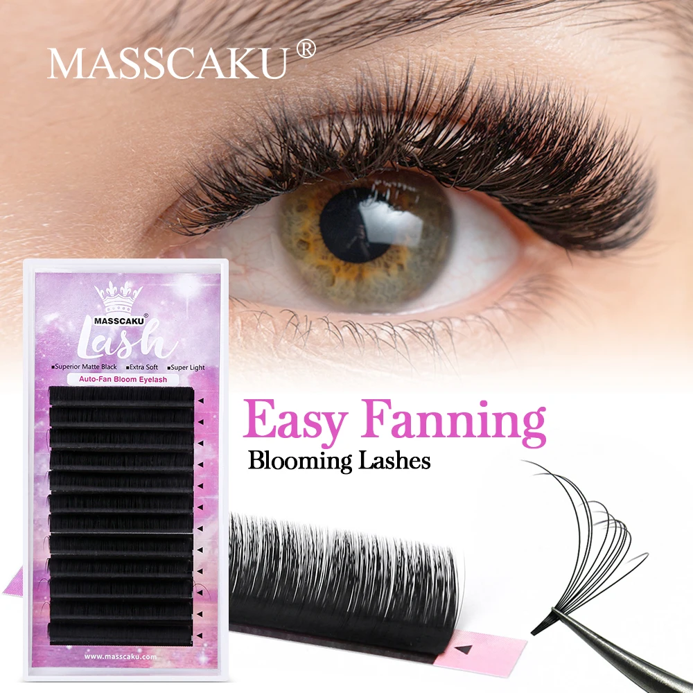 Top Trends: MASSCAKU Eyelash Extension D Curl 0.07 Rapid Volume Lash Extensions Easy Fan Automatic Blooming Flower Lashes Shoppable Styles