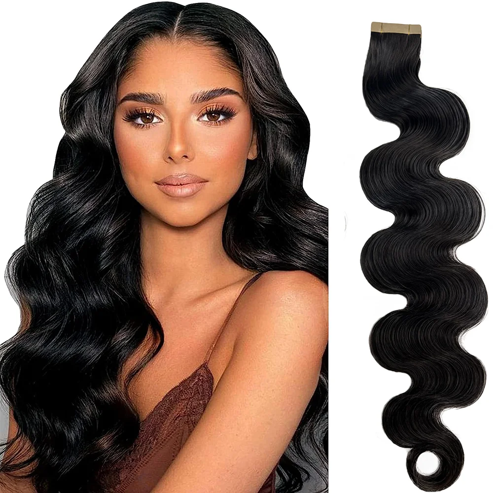 Top Trends: Body Wave Tape In Hair Extensions 100% Remy Hair 12"-26" Ends High Density Brazilian Natural Black For Women Shoppable Styles