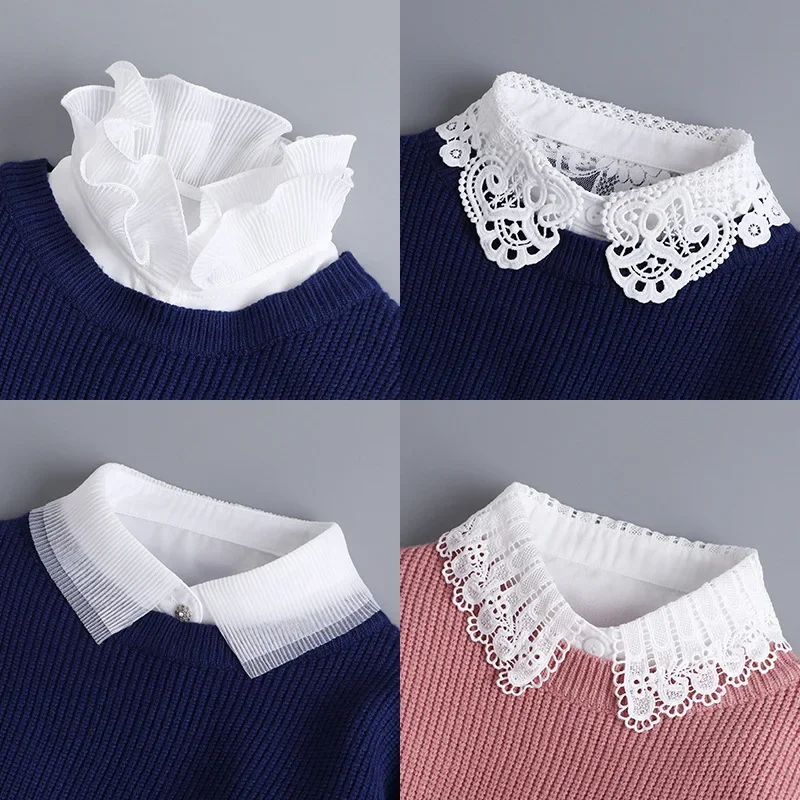 Top Trends: Hollow Lace Chiffon Doll Cotton Fake Collar Blouse Sweater Detachable Shirt Collar False Collar Lapel Women Top Collars Decor Shoppable Styles