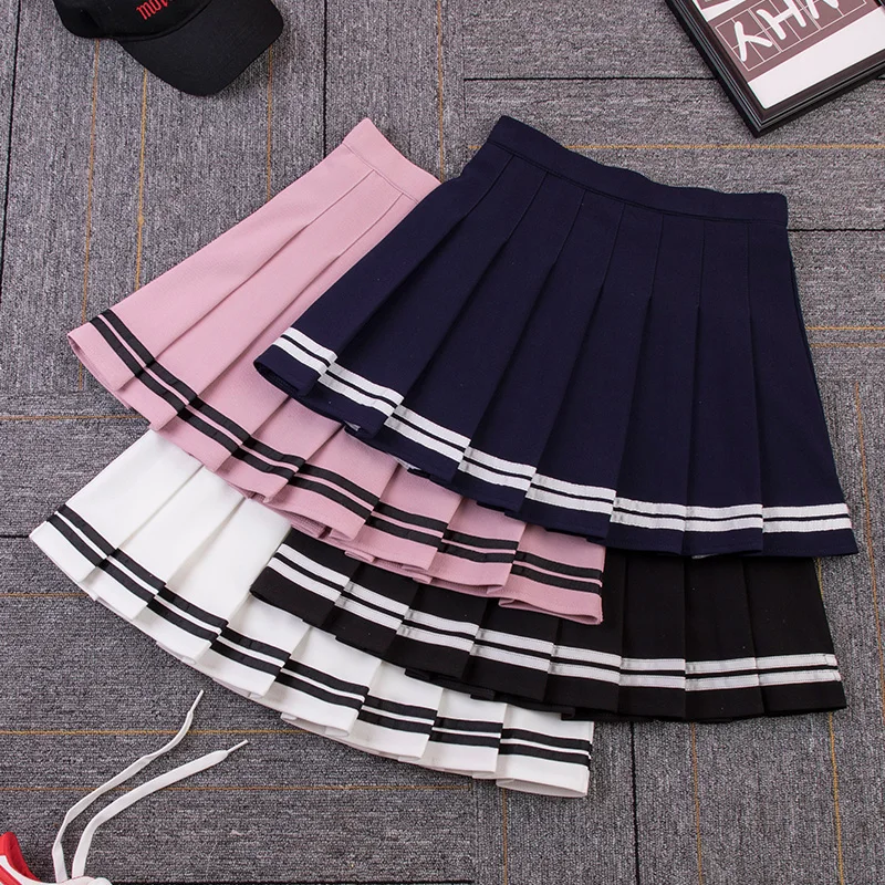 Top Trends: High Waist Women's Skirts Striped Pleated Elastic Waist Female Sweet Mini Dance Plaid Skirt Y2k Korean England Style Shoppable Styles