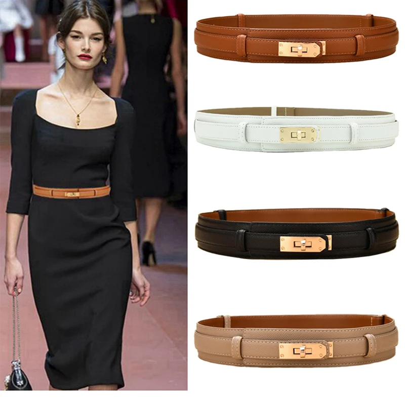 Top Trends: Western Black White Khaki Caramel Fashion Women Leather Belt Adjustable Strap Lock Catch Alloy Buckle Dress Coat Waist Belt Shoppable Styles