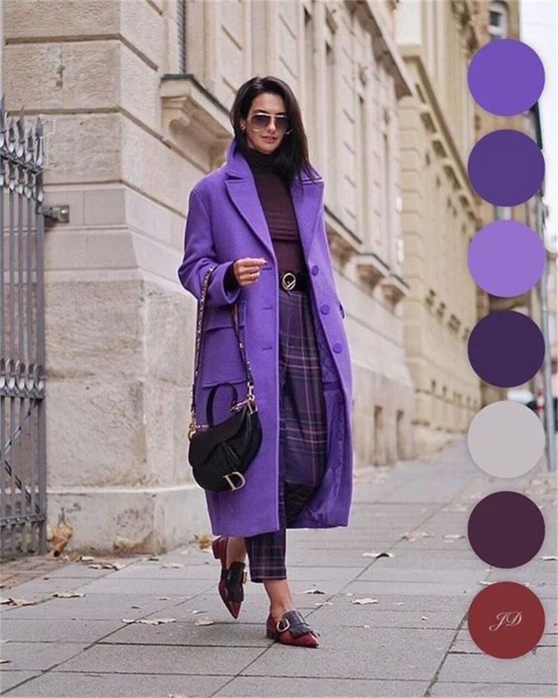 Top Trends: Purple Women Suit Overcoat Woolen Winter Thick Cashmere Custom Made 1Pcs Long Jacket Ankle Length Formal Party Prom Dress Blazer Shoppable Styles