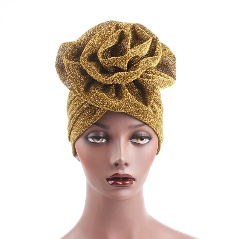 Top Trends: Women New Beautiful Flower Turban Bright Elastic Cloth Head Cap Muslim India Hat Fashion Solid Color Headwear Accessories Shoppable Styles