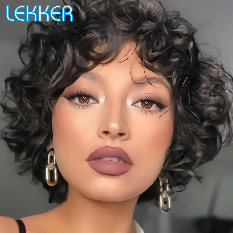 Top Trends: Lekker Wear To Go Short Pixie Afro Kinky Curly Bob Human Hair Wigs For Women Brazilian Remy Hair Natural Dark Loose Curl Wigs Shoppable Styles