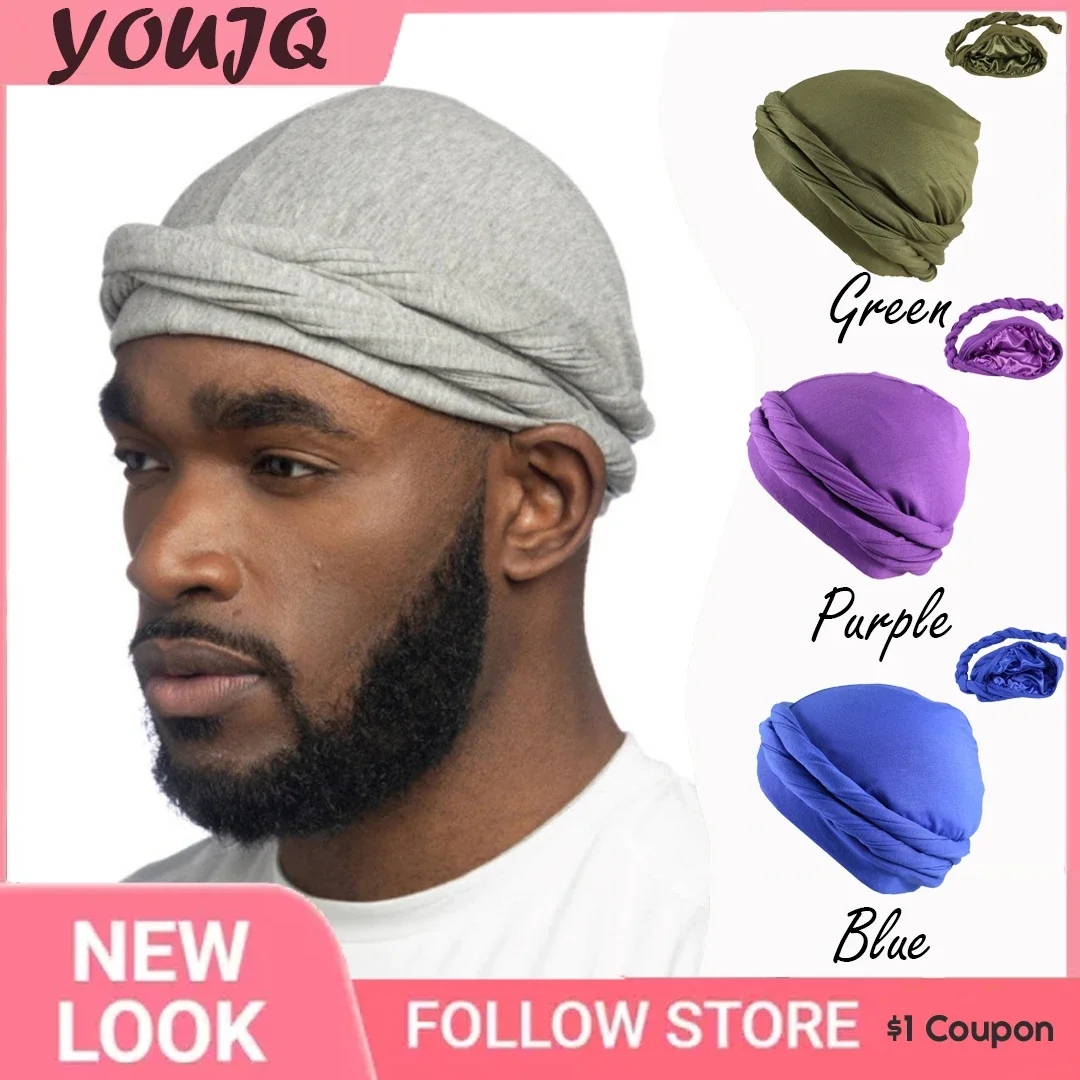 Top Trends: 2023 Elastic Men's Turban Hat Satin Lining Stretchy Men Bandana Indian Cap Male Hip Hop Caps Headband Biker Headwrap Hats Shoppable Styles