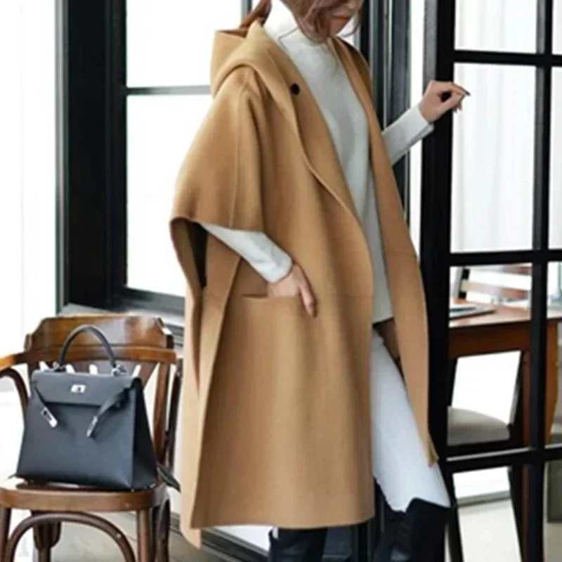 Top Trends: Women 2023 Spring Cape Loose Cardigan Poncho Outwear Cloak Coats Solid Color Hooded Woolen Jacket Casual Outerwear Female Korean Shoppable Styles