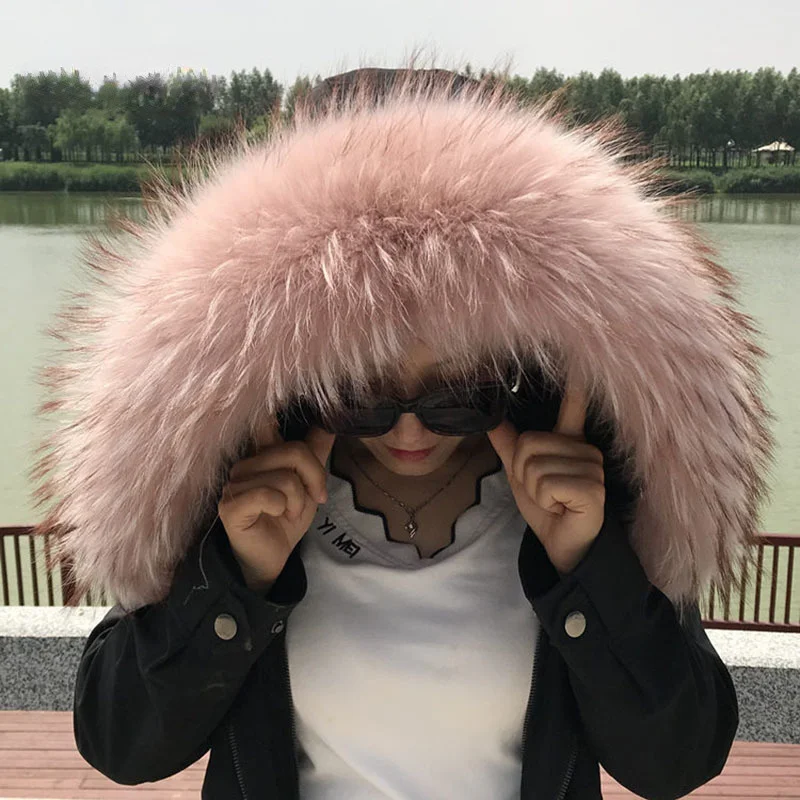 Top Trends: Natural Raccoon Fur Collar Women Winter Warm Real Fur Scarf Fur Hood Trims For Coat Parkas Large Size Genuine Furry Fur Shawls Shoppable Styles