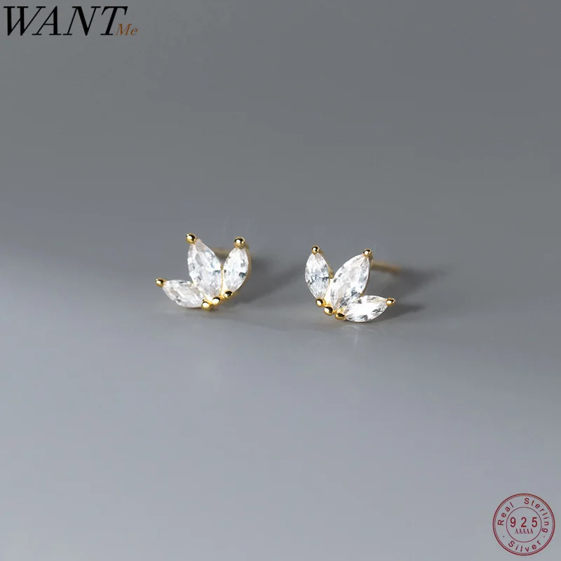 Top Trends: WANTME 925 Sterling Silver Shiny Small Leaf Zircon Stud Earrings For Women Fashion Korean Teen Crown Piercing Pendientes Jewelry Shoppable Styles